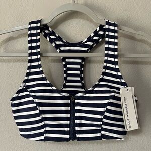 New Balance by J. Crew Navy Blue Striped Zip Front Sports Bra Racerback Small